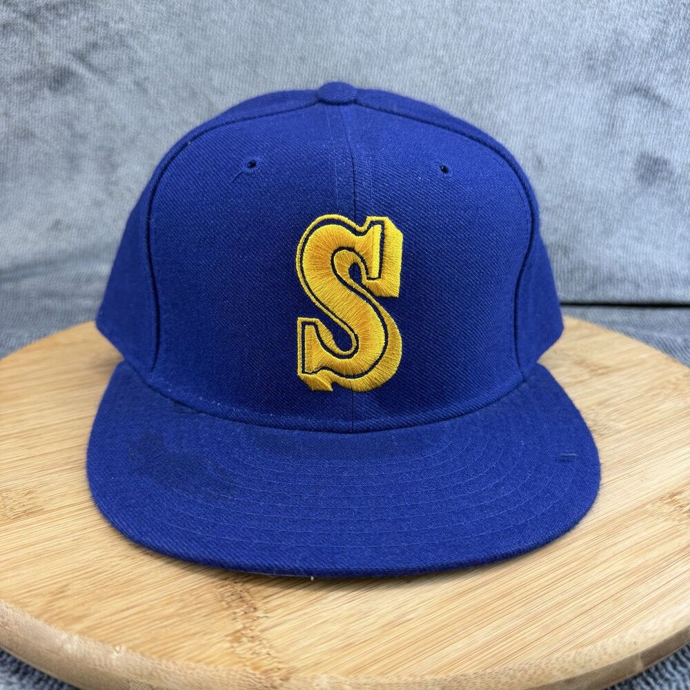 Baseball Hat Cap Fitted Mens 7 Blue Wool MLB Diamond Collection New Era USA 90s